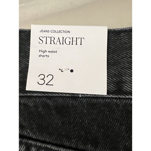 Womens Black Denim Shorts Size 1 Mango MNG Zaida Straight High Waist Summer - Picture 7 of 7